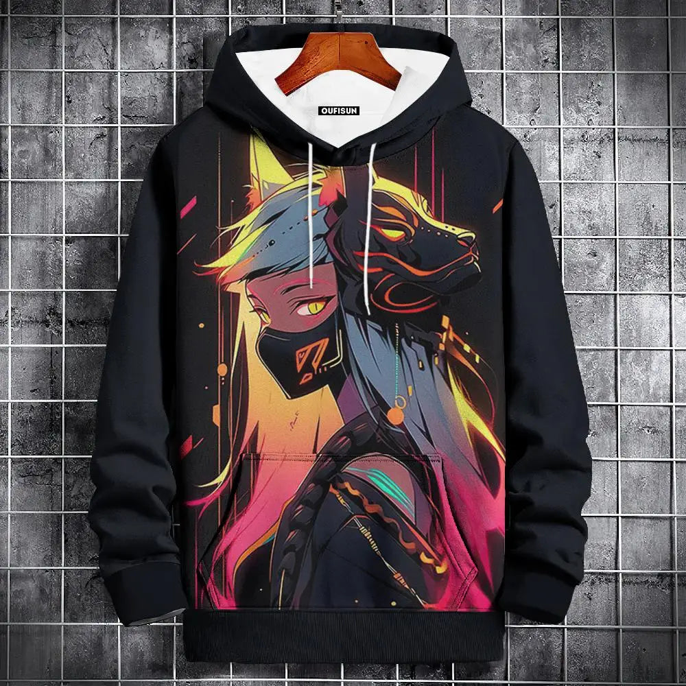 Sudadera con capucha de anime para hombre, a la moda, con estampado gráfico, estilo hip hop, ropa de calle, para primavera y otoño, sudaderas con capucha de gran tamaño para hombre