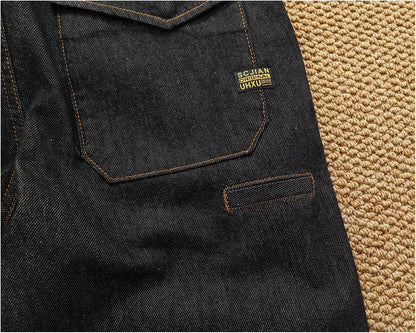 Jeans cónicos casuales rectos lavados de mezclilla de alta gama con corte 3D, peso pesado, estilo retro americano, cómodos, a la moda para hombres, Otoño 2025