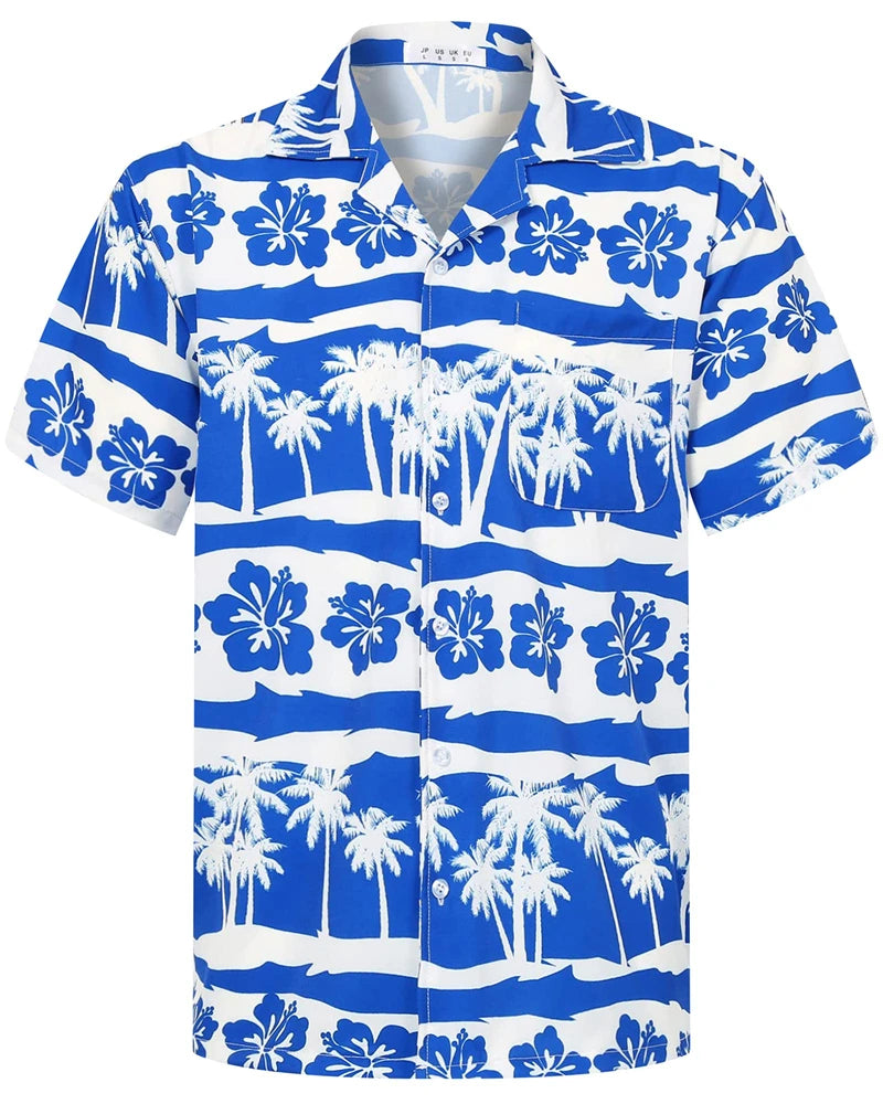 Camisas Hawaianas de Verano para Hombre, Manga Corta, Botones, Estampado de Árboles de Coco, Camisa Casual de Playa Aloha Tallas Grandes 6XL, Ropa para Hombre