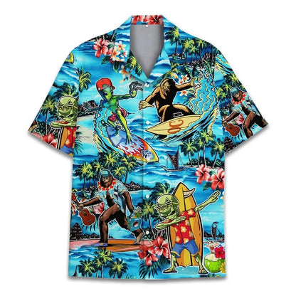 3D Printed Monkey Floral Leaf Hawaiian Shirt Men Orangutan Graphic Blouse Summer Holiday Short Sleeves Street Beach Aloha Shirts
