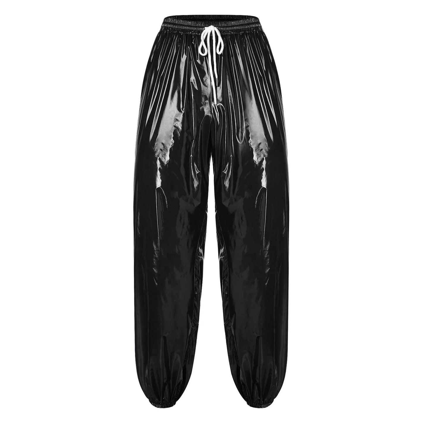 Pantalones Holgados Brillantes para Hombre Y2K con Cordón en la Cintura, Elástico en la Cintura, Bolsillos Laterales, Pantalones de Chándal Holgados y Brillantes, Disfraces de Hip Hop