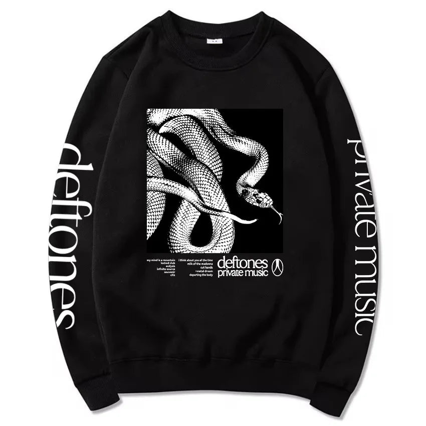 Sudadera de manga larga con lista de canciones Private Music Deftones Rock Band estampada con capucha, cuello redondo, informal, suelta, para hombre, otoño