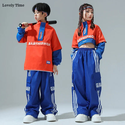 Chaqueta de hip hop para niños Pantalones cargo de contraste Sudaderas para niñas Conjuntos de ropa de baile callejero Chándal para niños Ropa urbana infantil