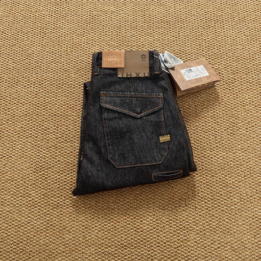 Jeans cónicos casuales rectos lavados de mezclilla de alta gama con corte 3D, peso pesado, estilo retro americano, cómodos, a la moda para hombres, Otoño 2025