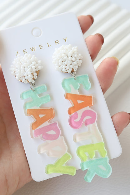 Pink Colorful HAPPY EASTER Drop Earrings - Snoopy's Closet