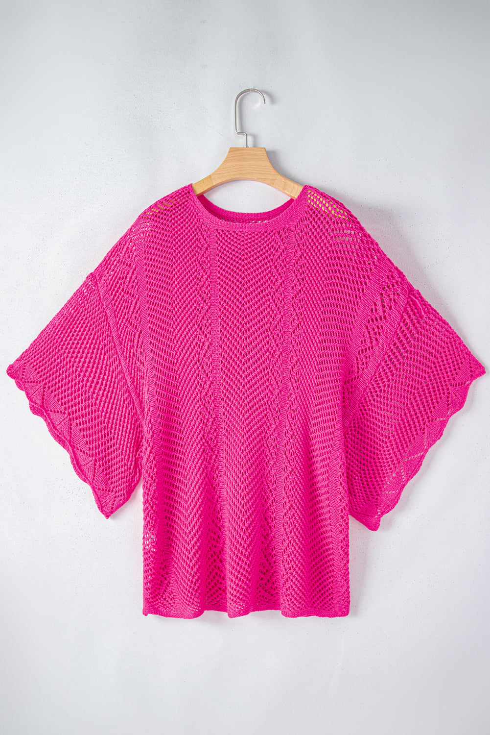 Rose Red Pointelle Knit Scallop Edge Short Sleeve Top - Snoopy's Closet