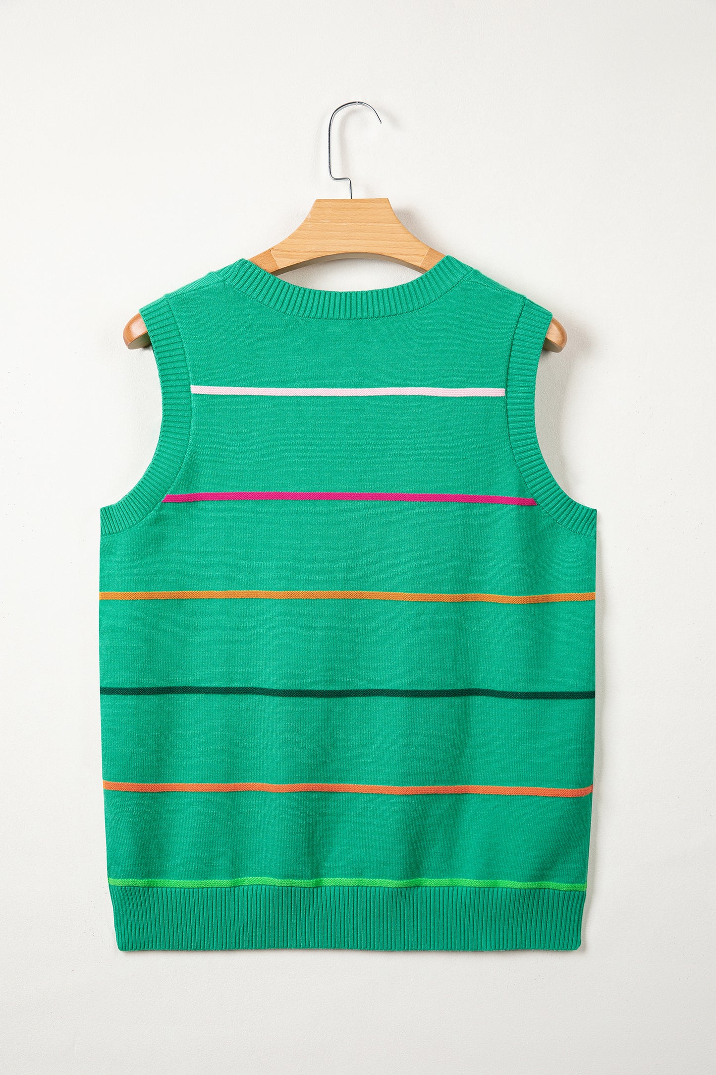 Green Stripe Round Neck Knitted Sweater Tank - Snoopy's Closet