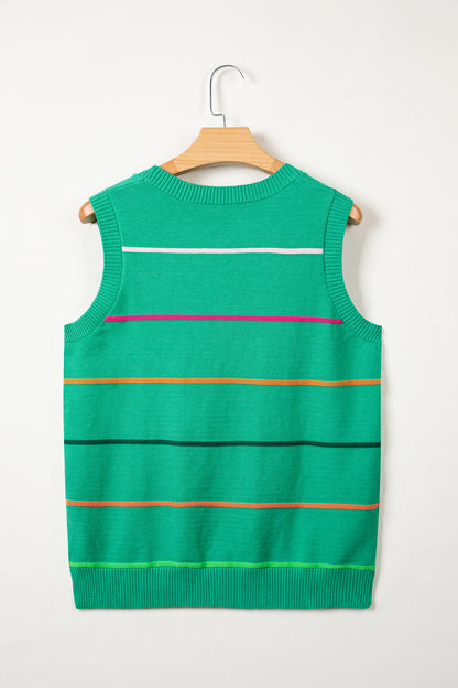 Green Stripe Round Neck Knitted Sweater Tank - Snoopy's Closet