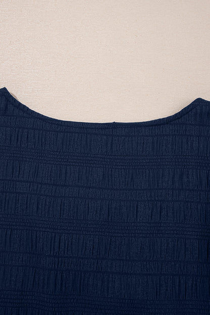 Dirty blue Textured Square Neck Top and Shirred High Waist Shorts Set - Snoopy's Closet