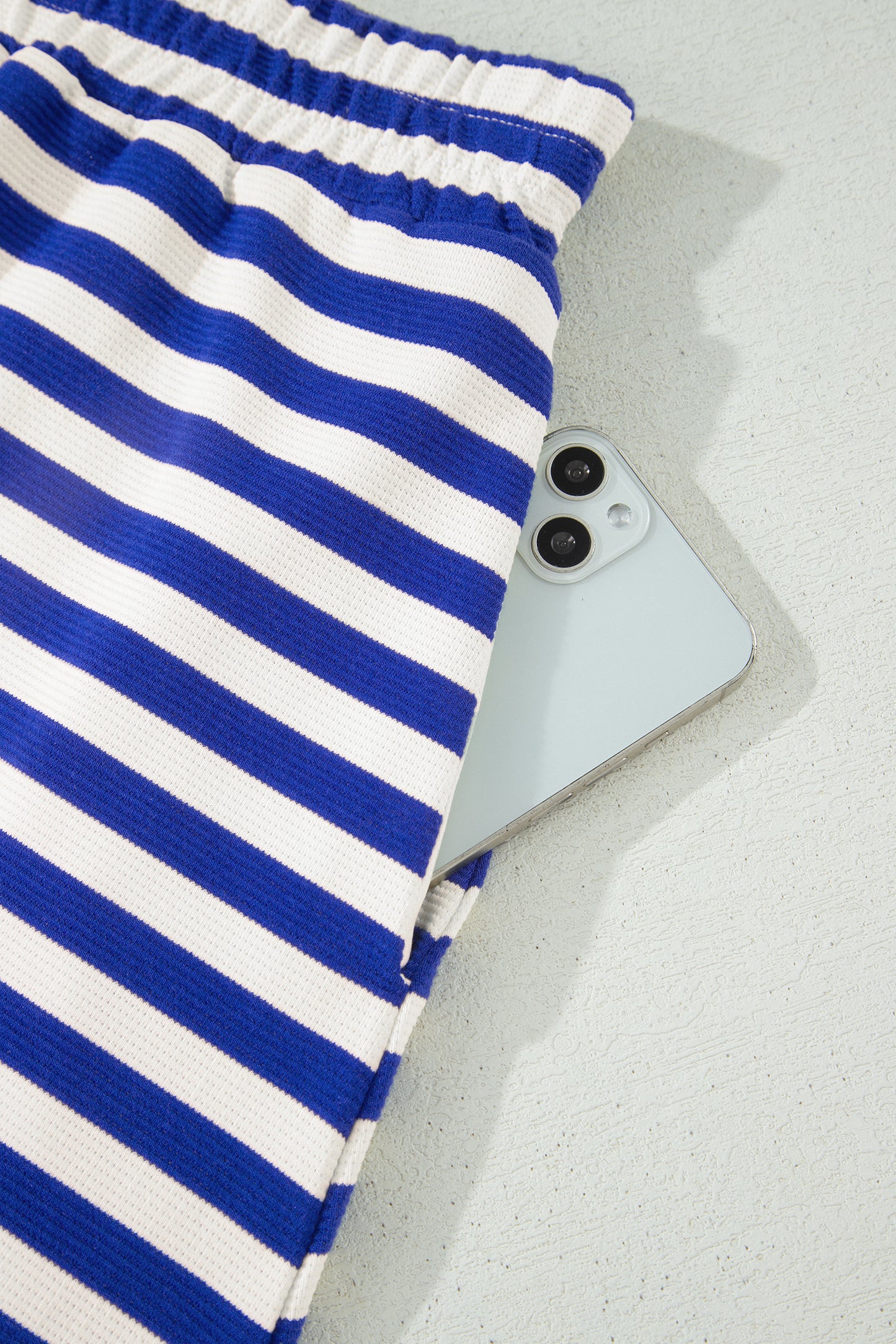 Dark Blue Textured Stripe Print Contrast Trim Zip Collar Sleeveless 2pcs Skort Set - Snoopy's Closet