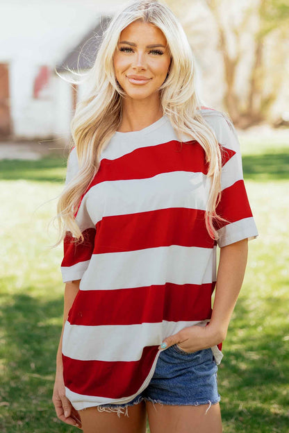 Bright Pink Striped Color Block Oversize Tunic Tee