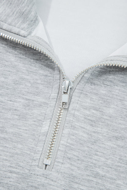 Light Grey Zip Collar Long Sleeve Top Drawstring Pants Set - Snoopy's Closet