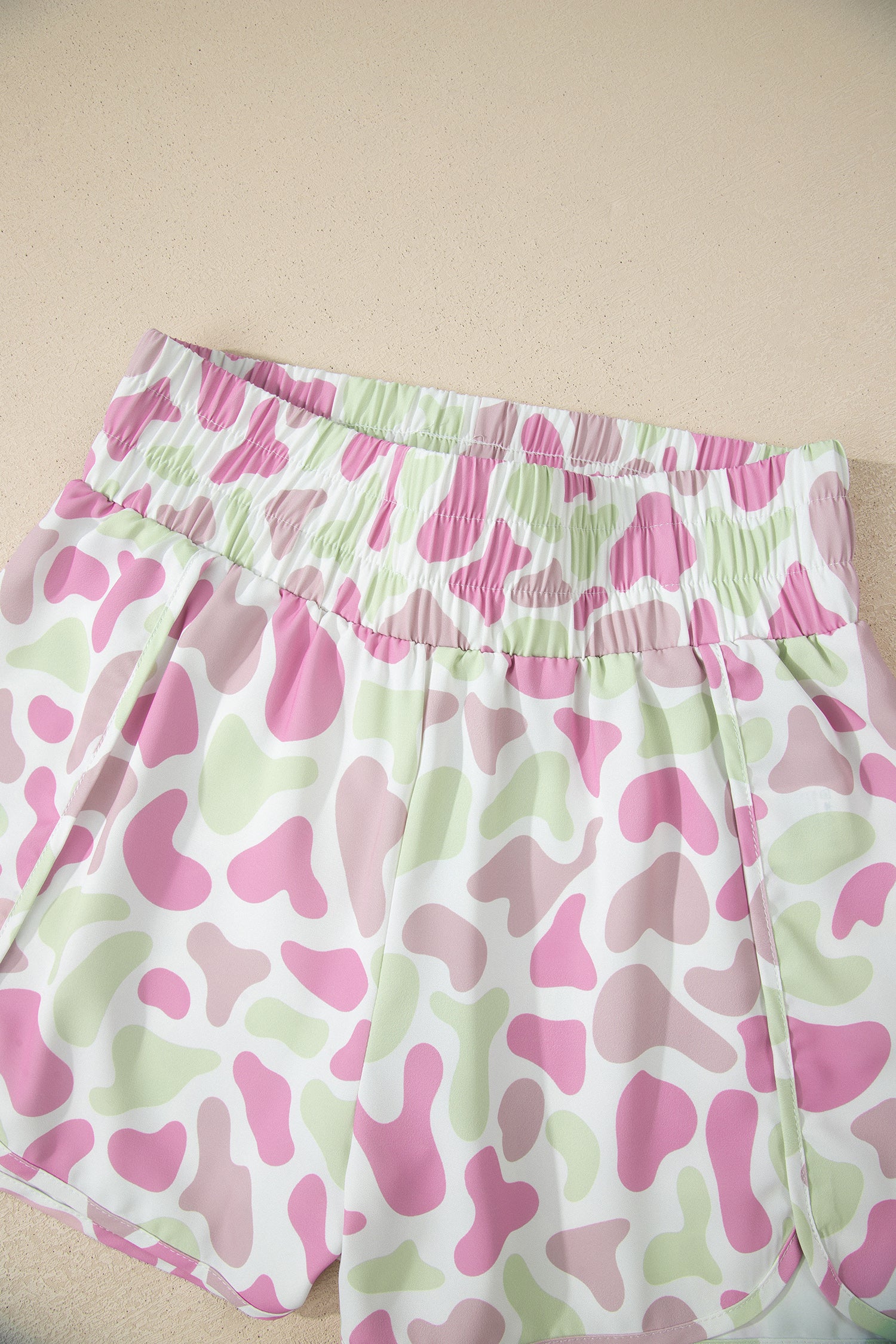 Green Camouflage Print Shirred High Waist Athleisure Shorts - Snoopy's Closet