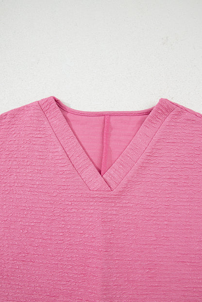 Pink Textured V Neck T Shirt and Shorts Set - Snoopy's Closet