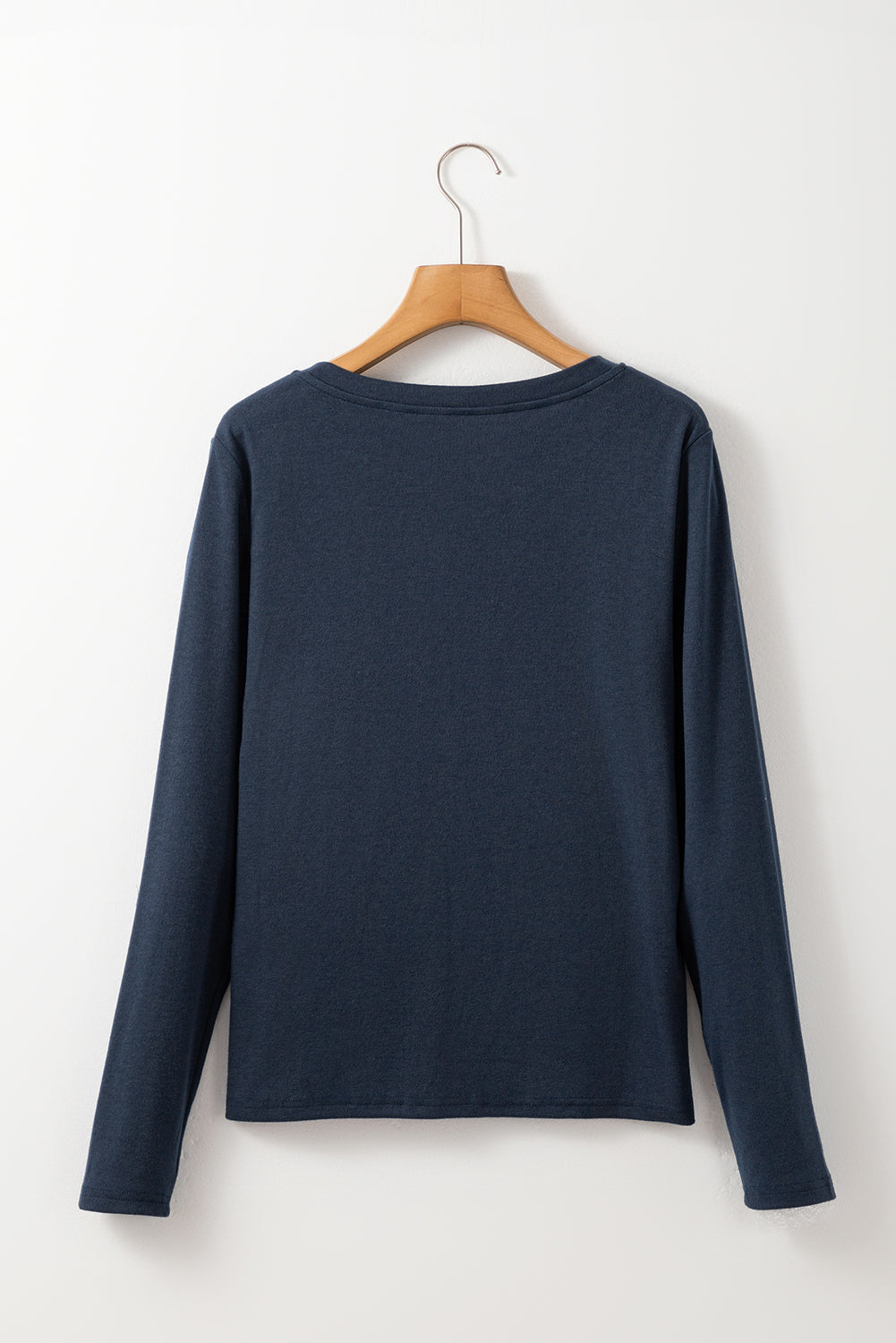 Dirty blue Notch V Neck Pocket Patched Long Sleeve T Shirt - Snoopy's Closet