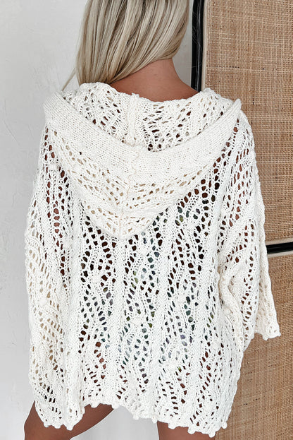 White Fashion Open Knit Hooded Beach Cover Up - Snoopy's Closet