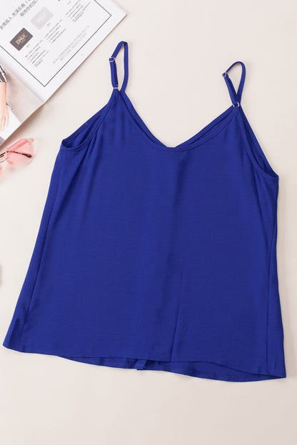 Blue Spaghetti Strap Buttoned Tank Top - Snoopy's Closet
