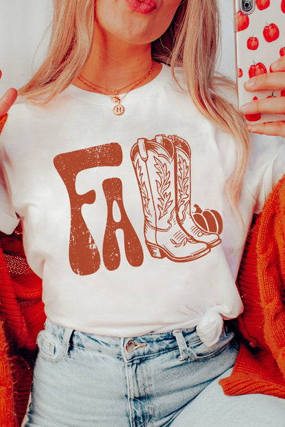 Camiseta gráfica con estampado de botas blancas de otoño y grietas