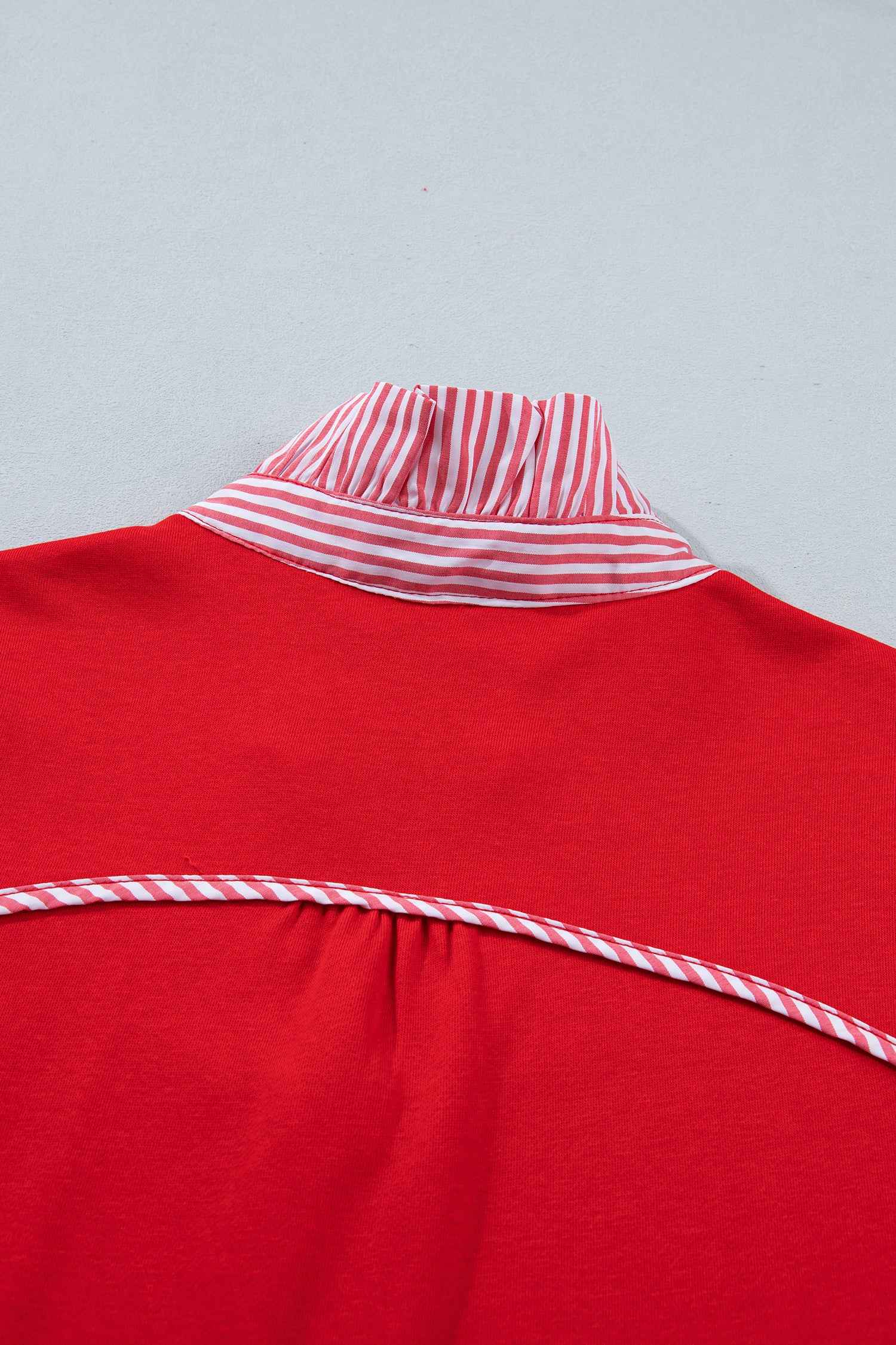 Sky Blue Striped Frilled Collar Short Sleeve Blouse