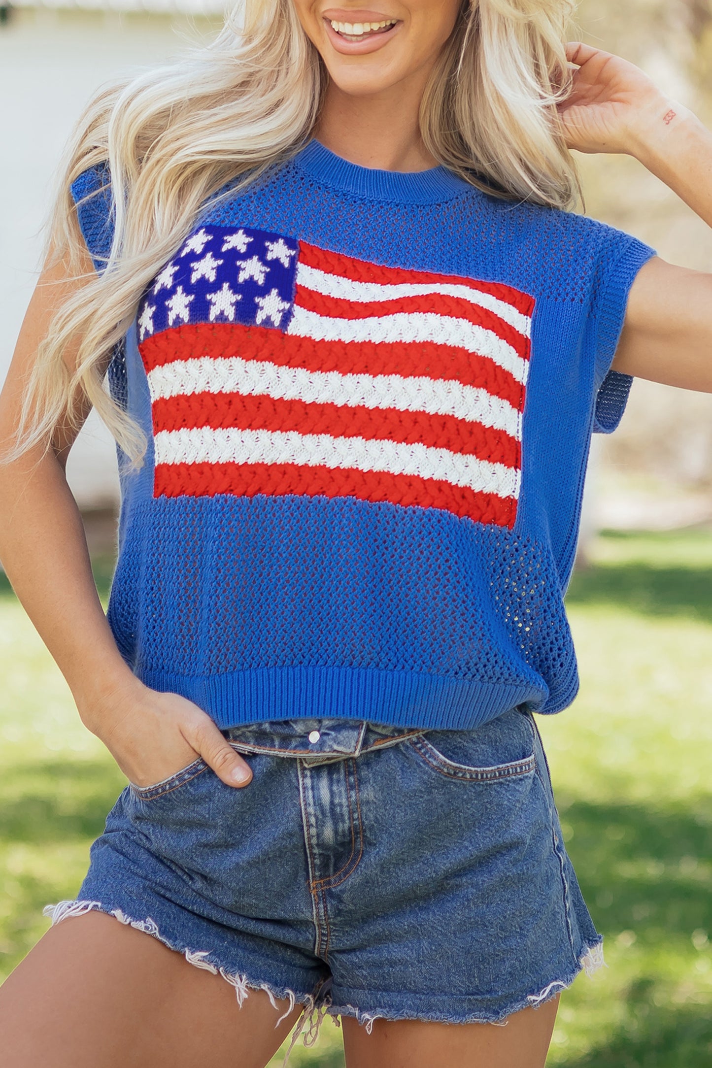 Fiery Red Flag Graphic Short Sleeve Sweater Top - Snoopy's Closet