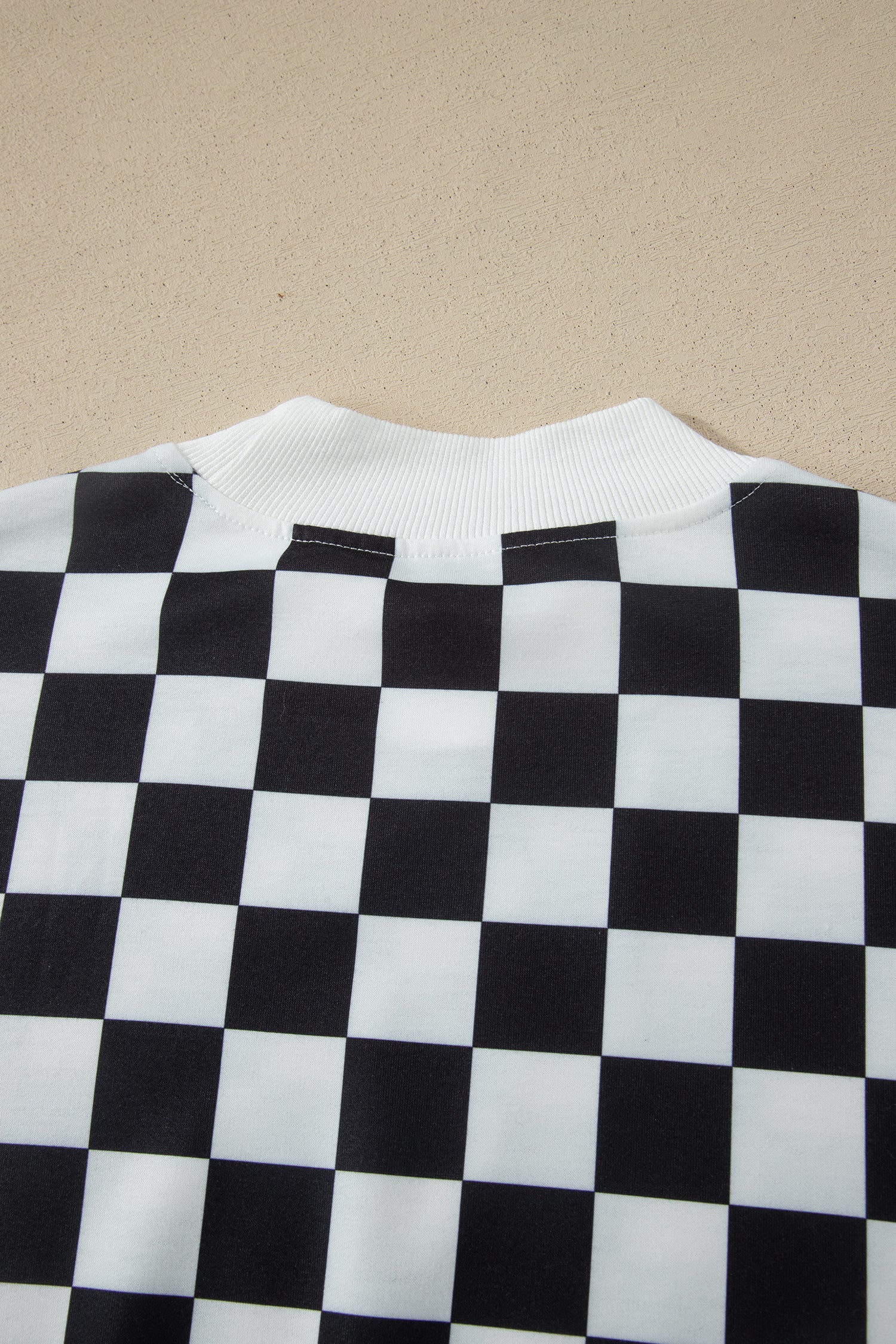 Pink Checkered Print Color Block Trim Mock Neck Short Set - Snoopy's Closet