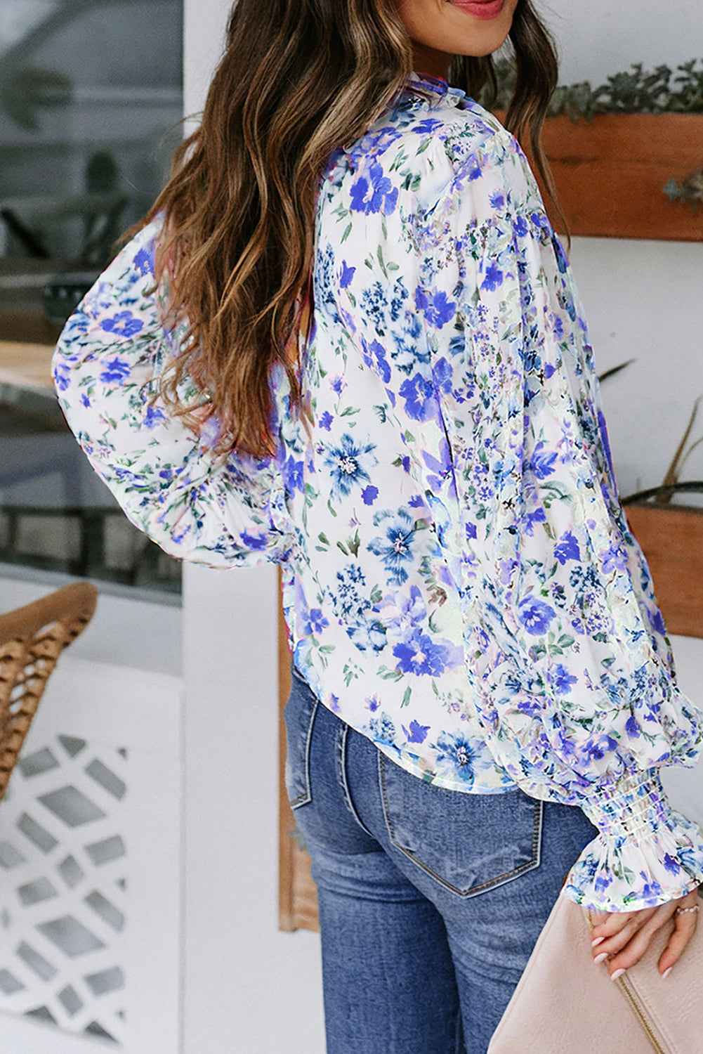 Blue Cakewalk Floral Smocked Blouse