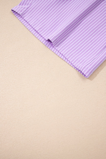 Pink Stripe Dolman Sleeve Polo Shirt and Drawstring Shorts Set - Snoopy's Closet