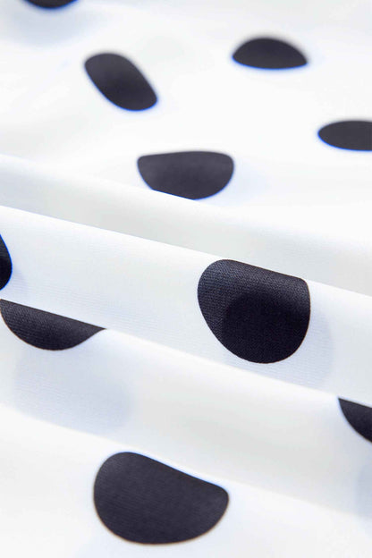 White Polka Dot Print Flutter Sleeve Striped Patchwork Babydoll Blouse