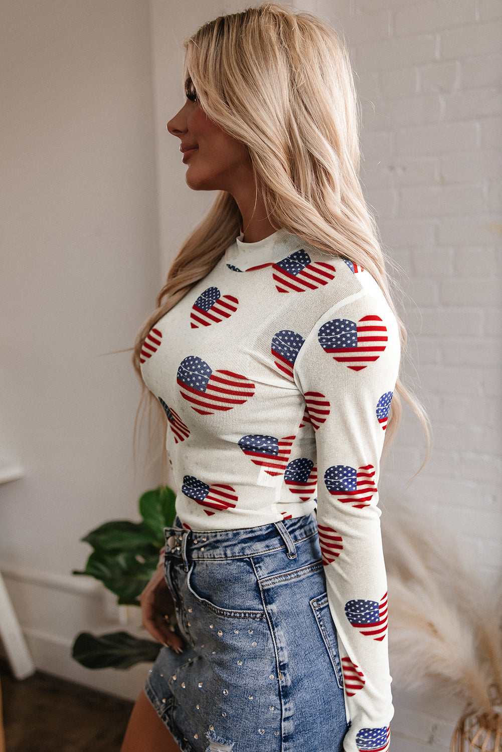 White Americana Glitter Mesh Long Sleeve Bodysuit - Snoopy's Closet