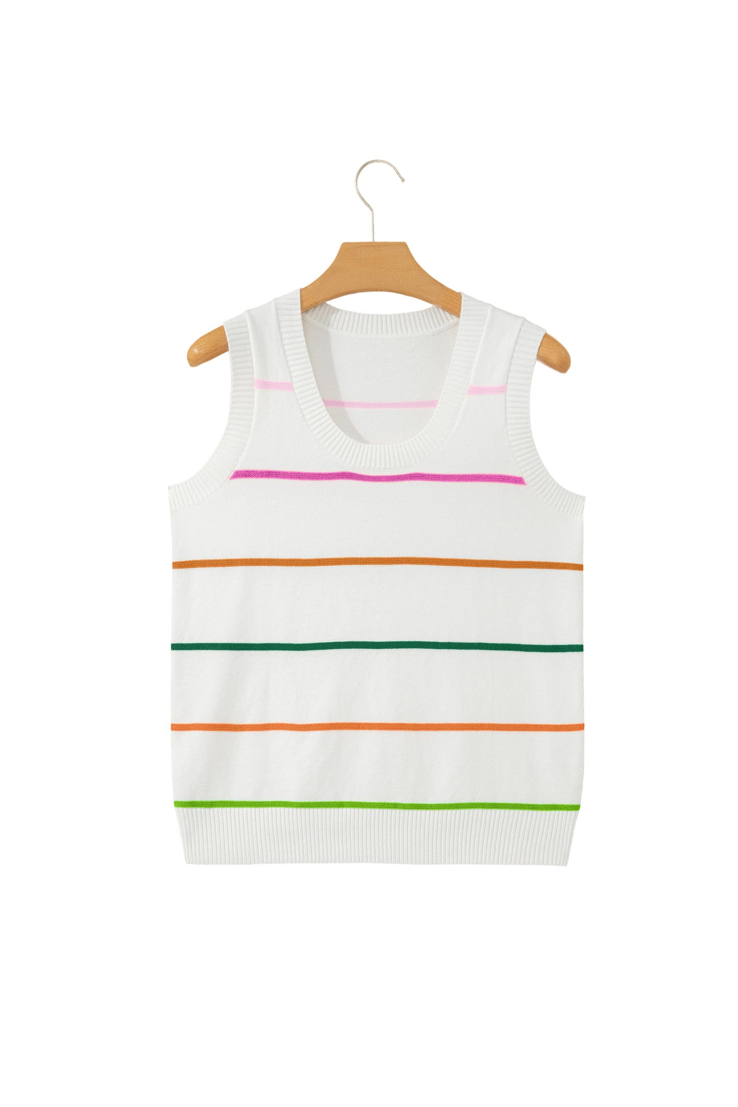 White Stripe Round Neck Knitted Sweater Tank - Snoopy's Closet