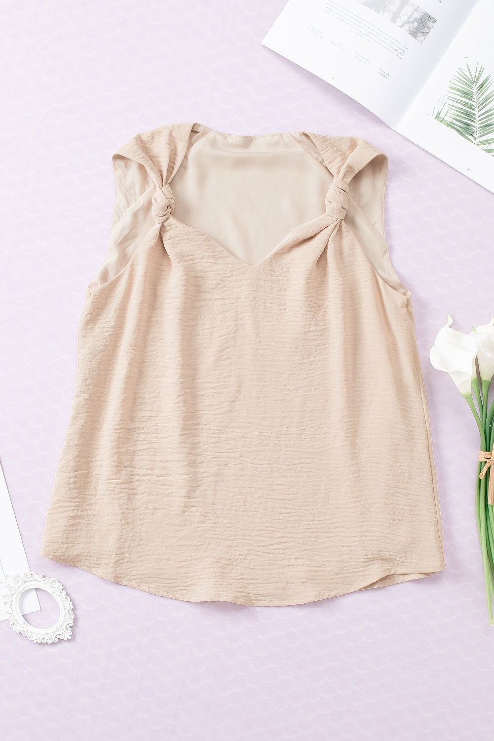 Apricot V Neck Knotted Shoulder Vest - Snoopy's Closet