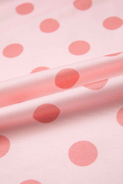Pink Color Block Trim Polka Dot Casual Tee