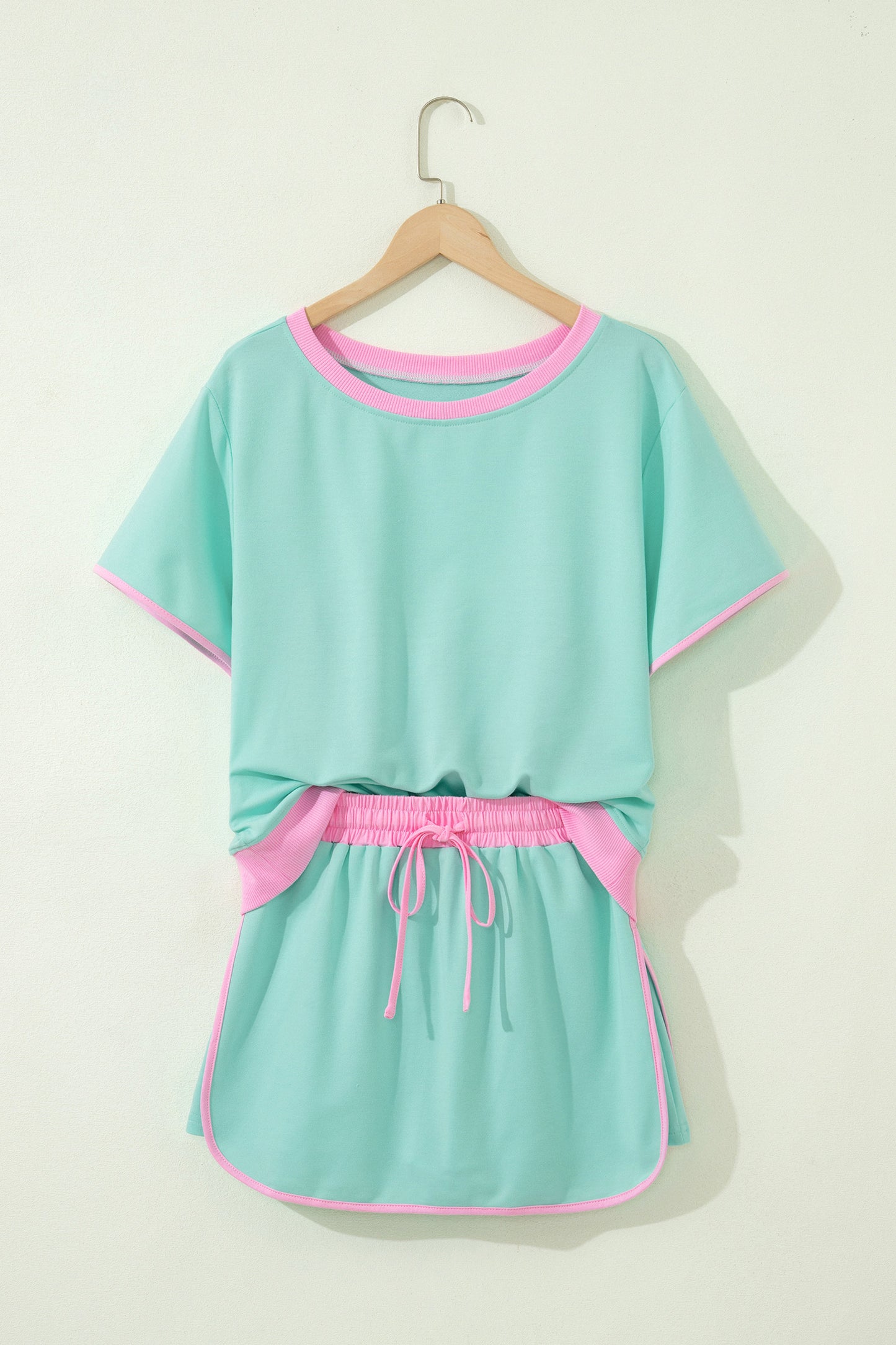 Moonlight Jade Colorblock Edge Drop Shoulder T Shirt and Skort 2Pcs Set