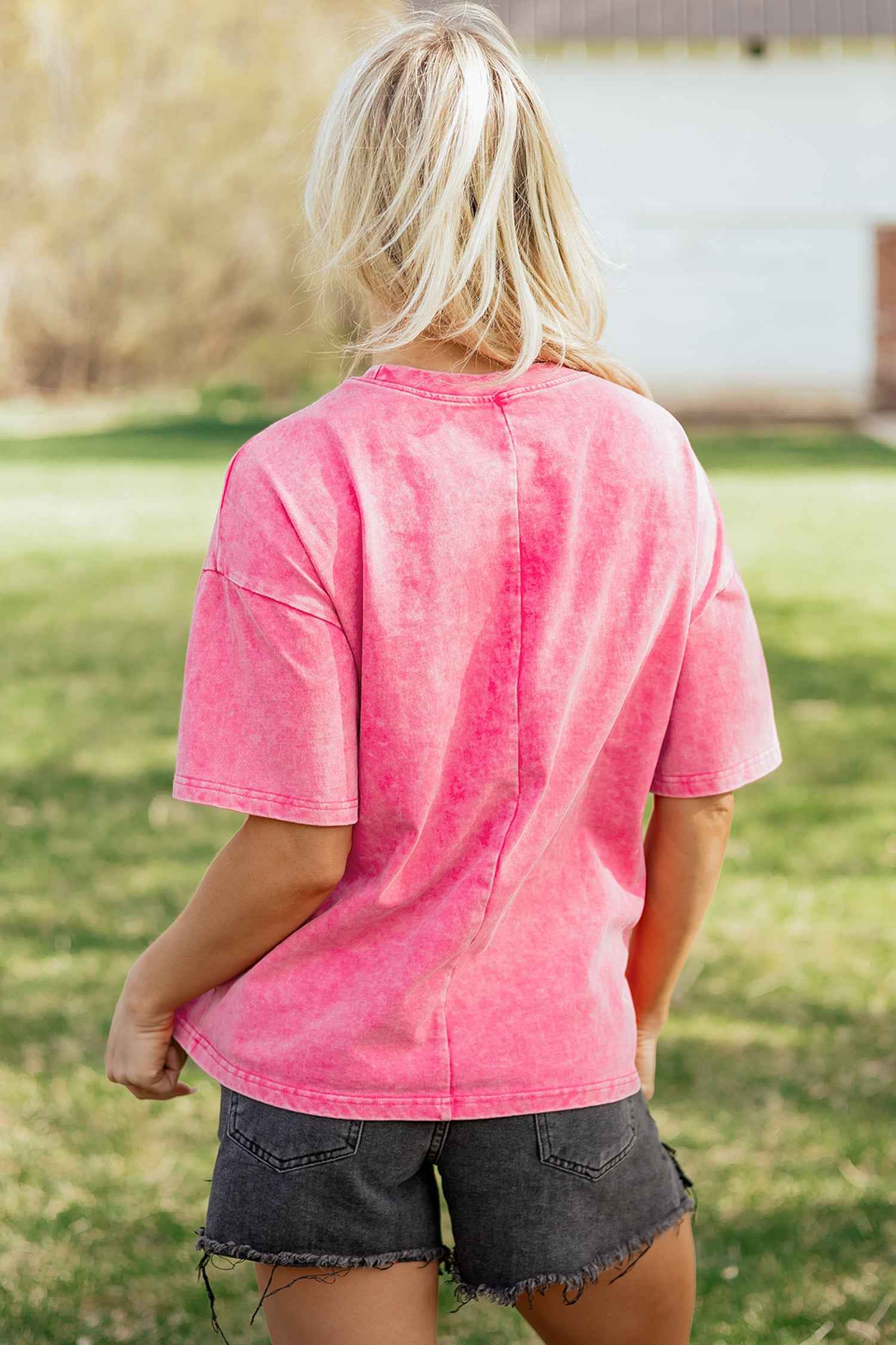 Dark Grey Solid Color Cotton Mineral Washed Oversize Tee