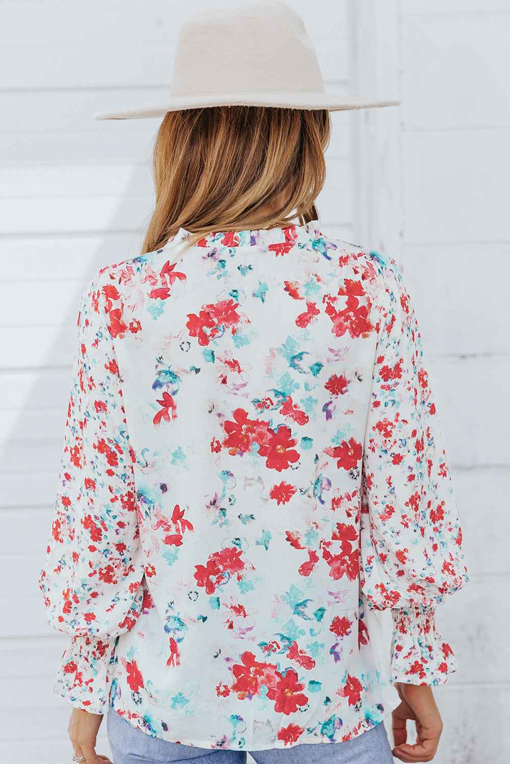 Blue Cakewalk Floral Smocked Blouse