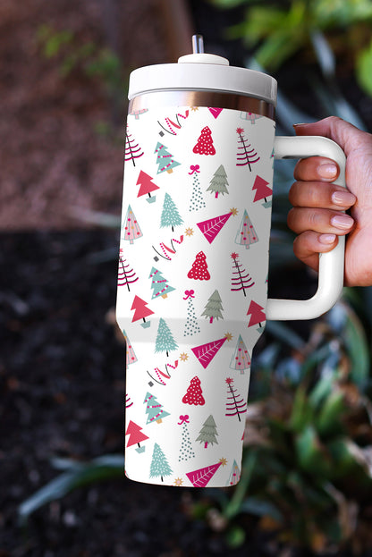 Termo de 40 oz con estampado de árbol de Navidad de dibujos animados blanco