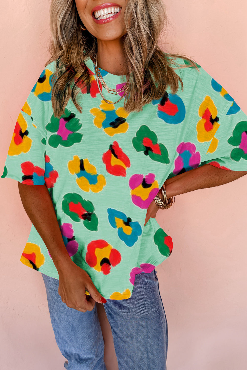 Green Leopard Drop Shoulder Oversize Tee - Snoopy's Closet