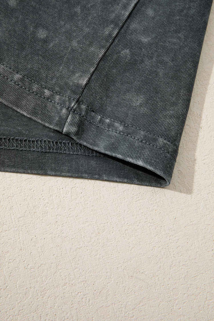 Dark Grey Solid Color Cotton Mineral Washed Oversize Tee