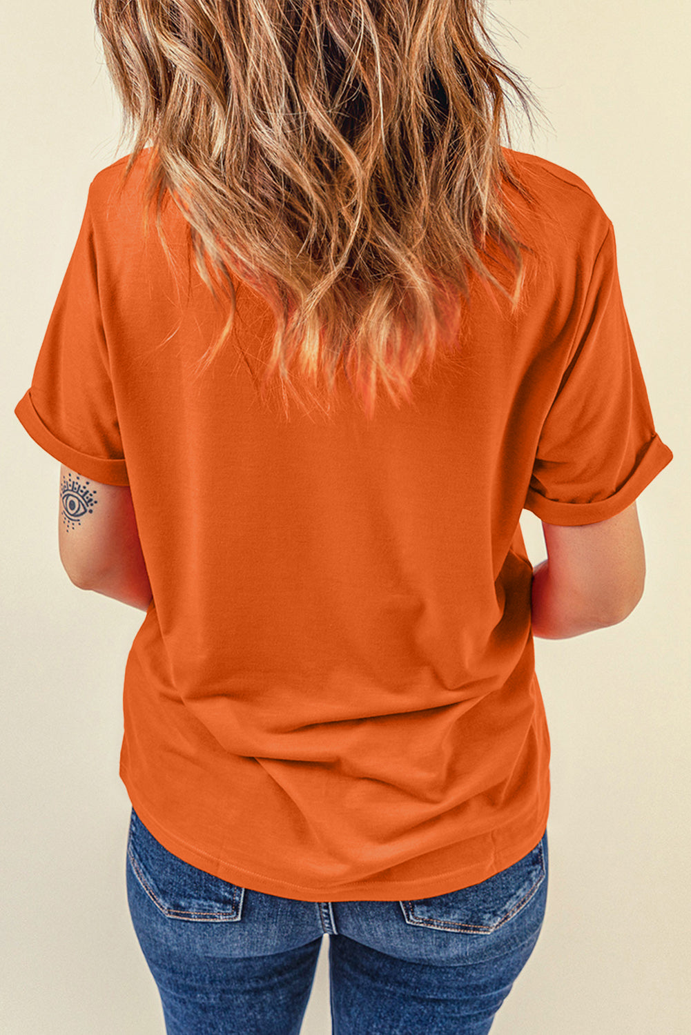 Orange Casual Plain Crew Neck Tee - Snoopy's Closet