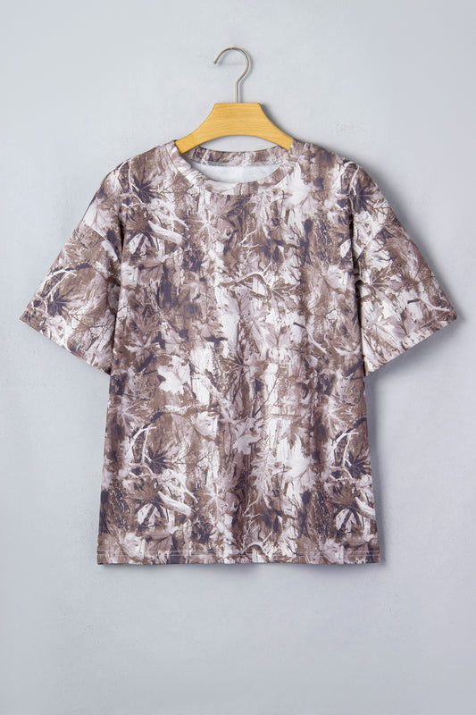 Khaki Camouflage Woodland Print Drop Shoulder Tunic Tee - Snoopy's Closet