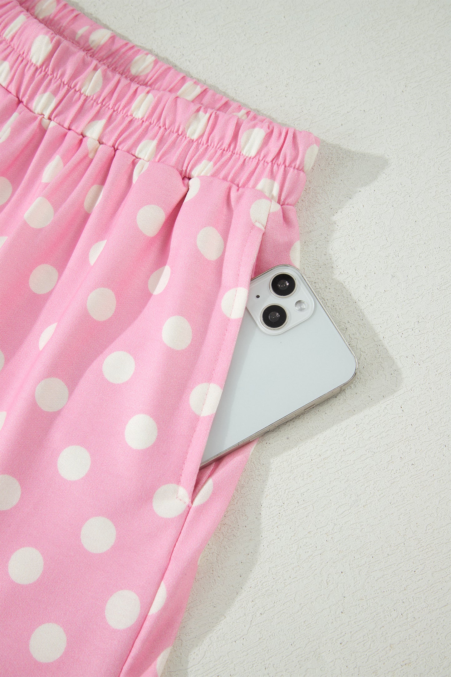 Sky Blue Polka Dot Print Color Block Trim Mock Neck Short Set - Snoopy's Closet