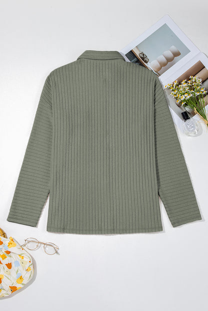 Chaqueta camisa Mist Green térmica acanalada con textura, hombros caídos y botones