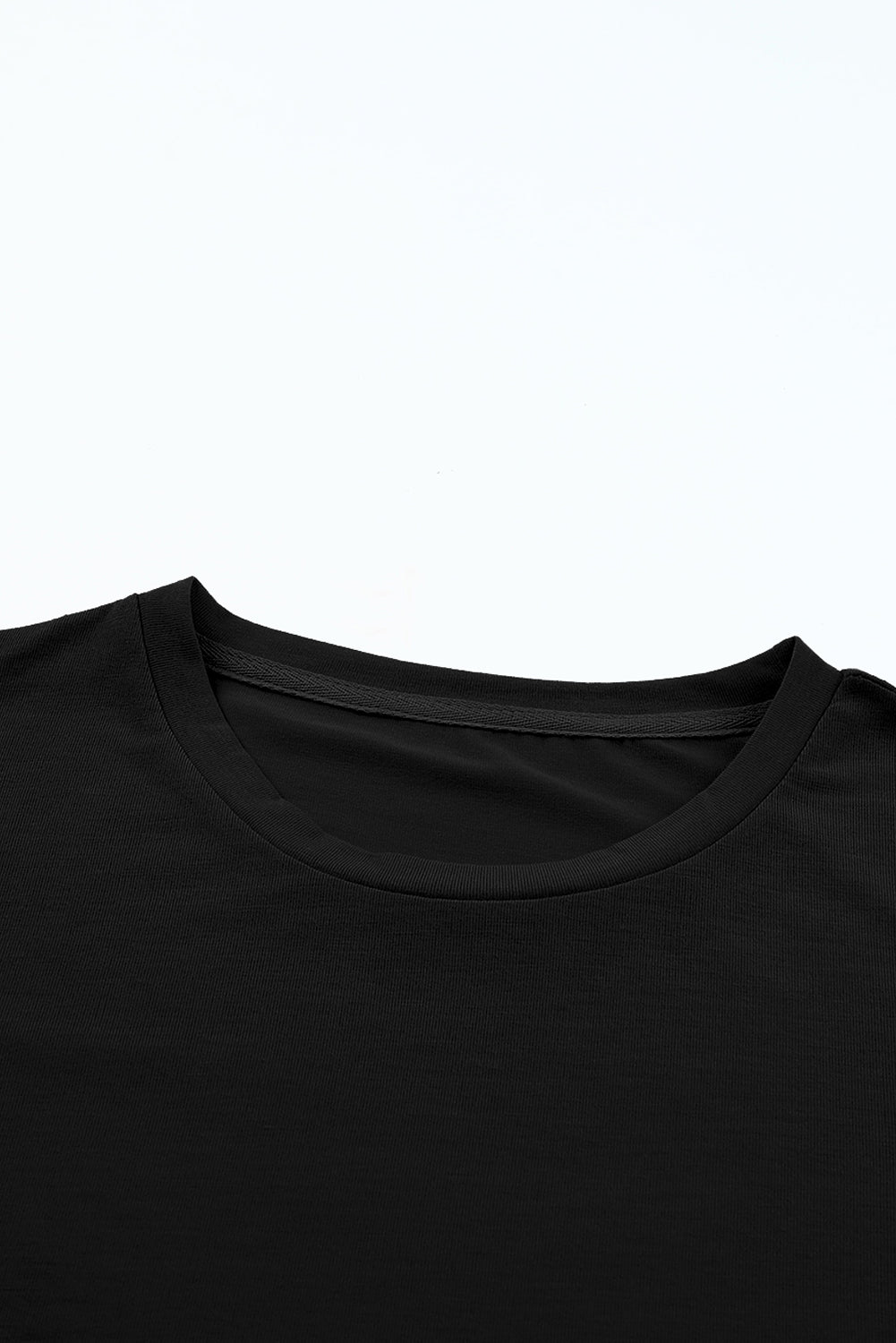 Black Casual Plain Crew Neck Tee - Snoopy's Closet