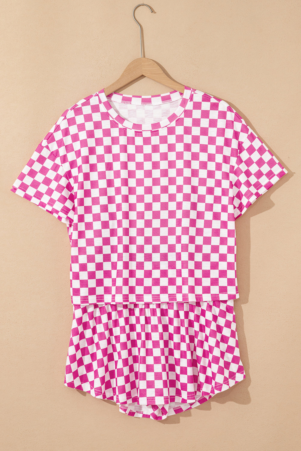 Conjunto de dos piezas de camiseta a cuadros rosa y skort de tiro alto