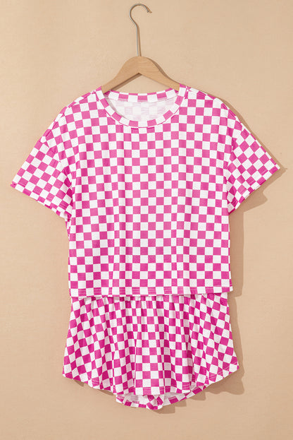 Conjunto de dos piezas de camiseta a cuadros rosa y skort de tiro alto