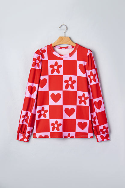 Red Dotted Heart Festive Valentine Blouse - Snoopy's Closet