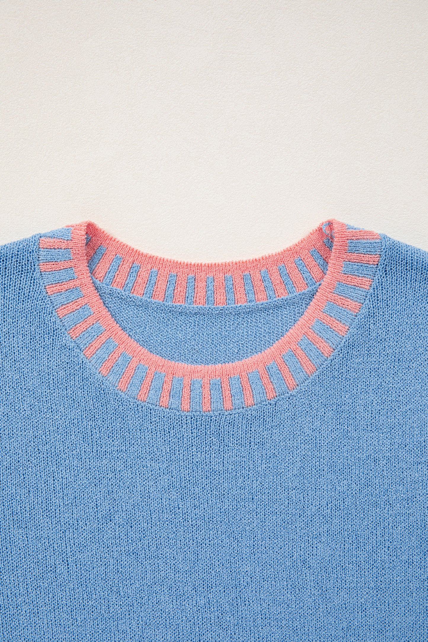 Sky Blue Contrast Trim Round Neck Sleeveless Sweater - Snoopy's Closet