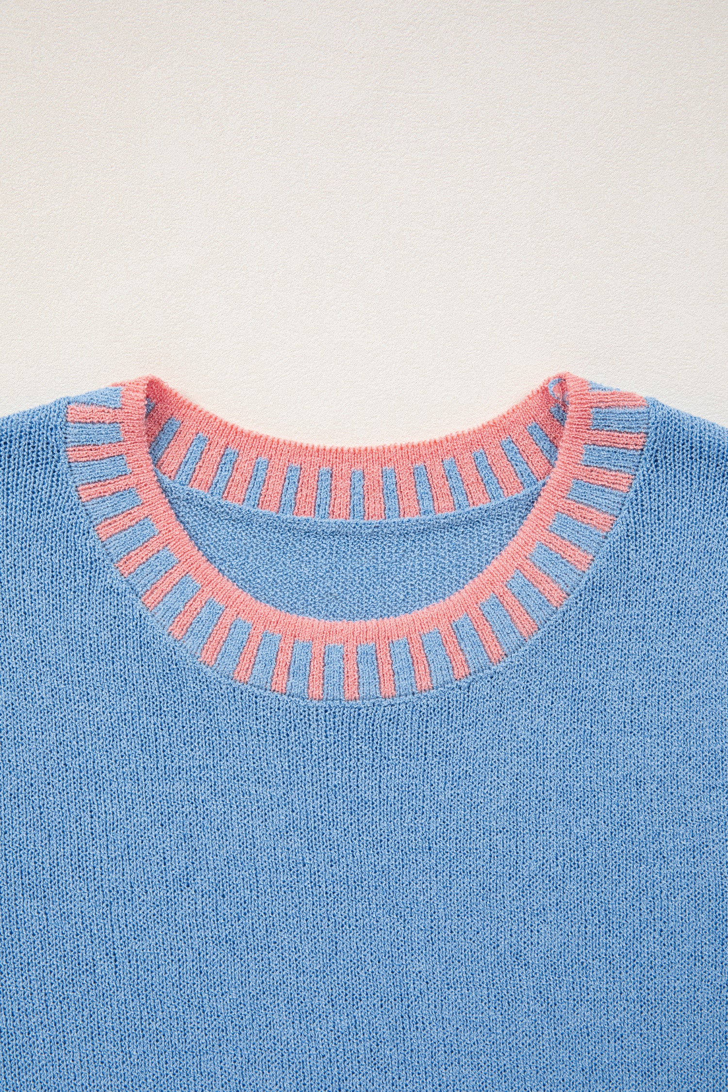 Sky Blue Contrast Trim Round Neck Sleeveless Sweater - Snoopy's Closet