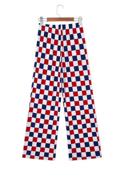 Pantalón de pernera ancha de talle alto con estampado a cuadros de dos tonos en rojo