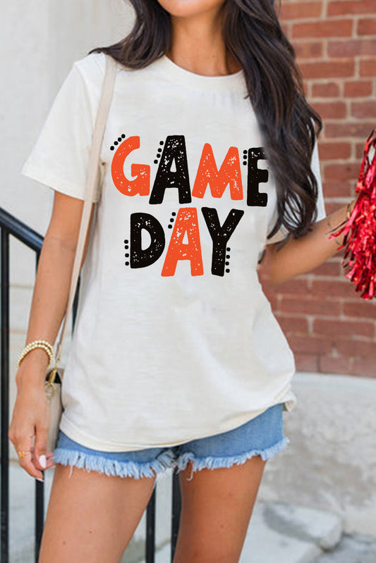 Camiseta informal blanca divertida con letras estampadas para el DÍA DEL PARTIDO